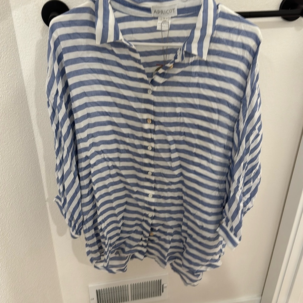 Apricot blue and white oversized blouse NWT